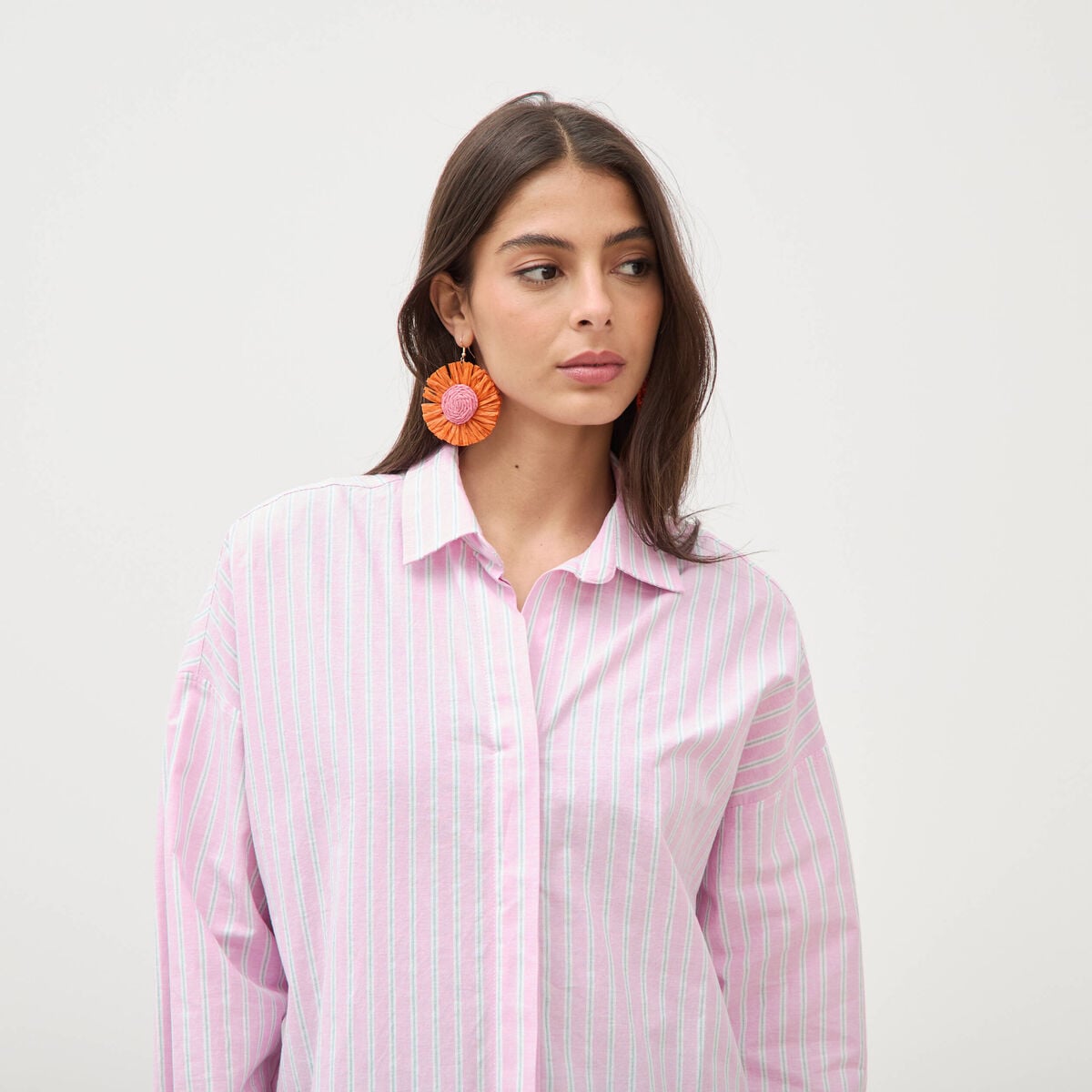 Chemise manches longues rose femme