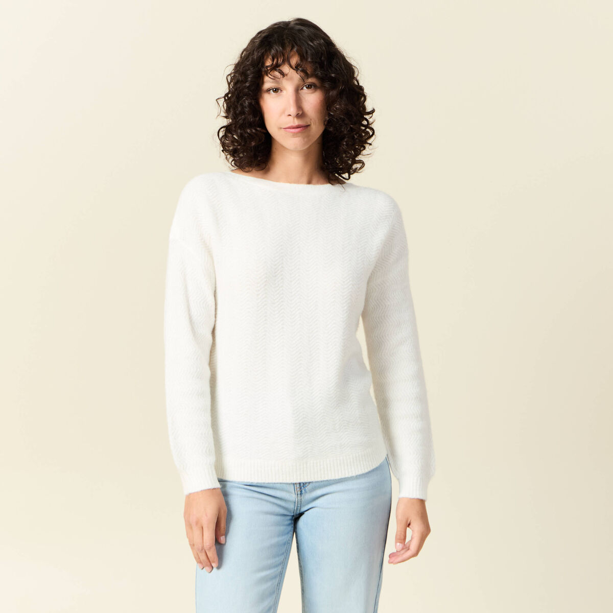 Pull manches longues ecru femme