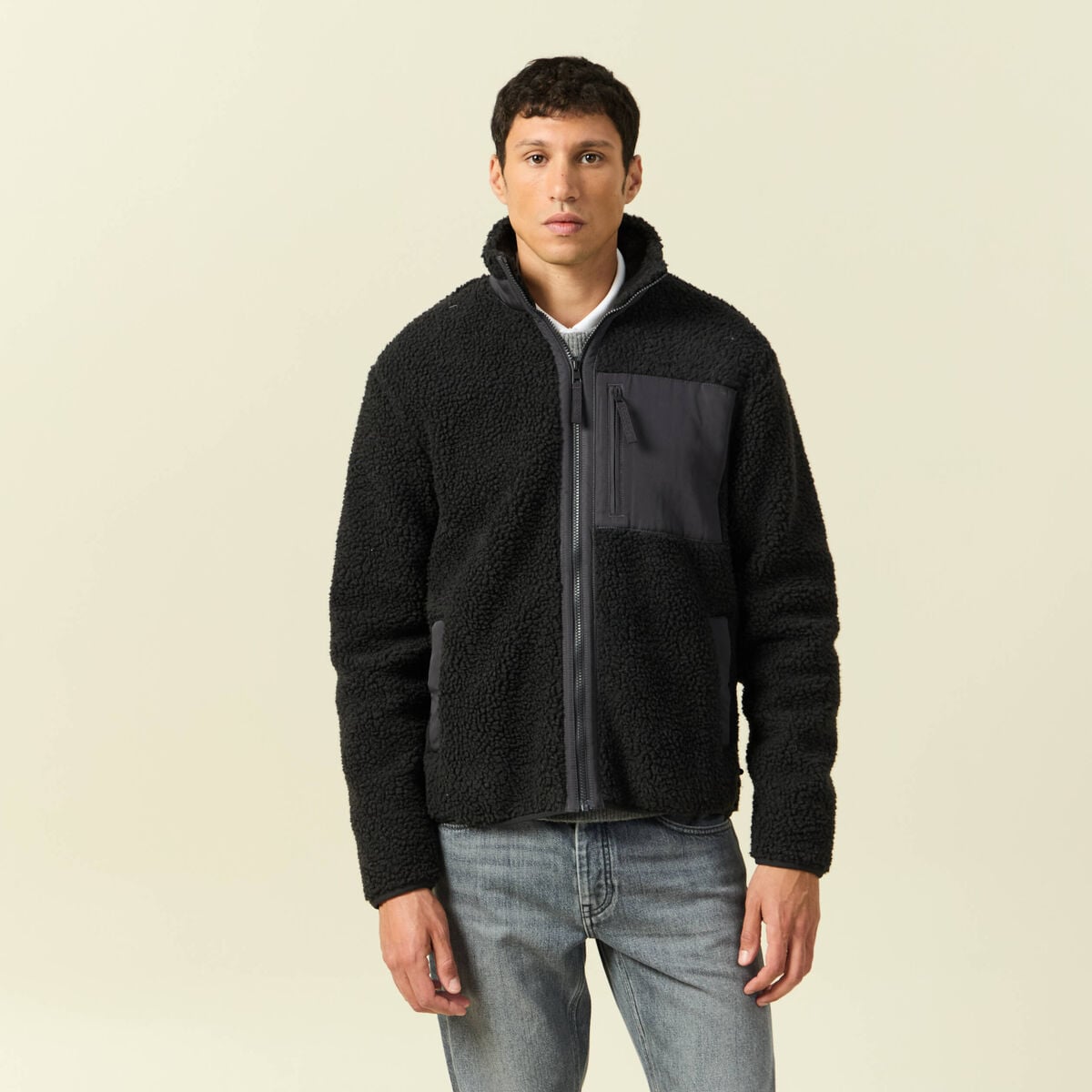 Sweat effet polaire manches longues gris anthracite homme