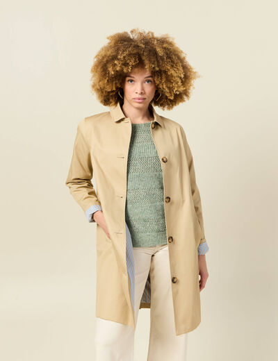 Trench long doublé beige femme