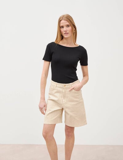 Bermuda large taille haute en jeans denim blanc femme