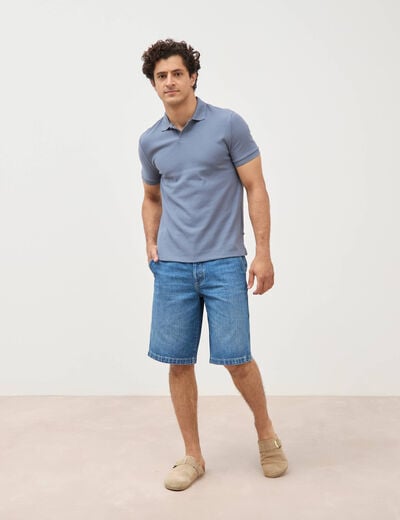 Polo manches coude bleu gris homme