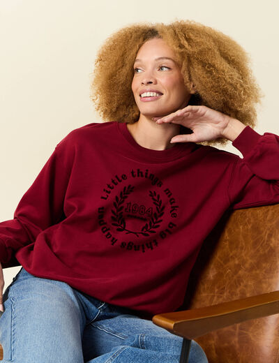 Sweat col rond manches longues rouge femme