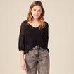 Pull ajour&eacute; col v manches 3/4 noir femme