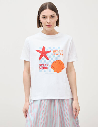 T-shirt droit col rond manches courtes blanc femme