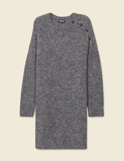 Robe pull droite avec boutons gris clair femme