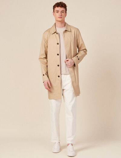 Blouson droit long en coton doubl&eacute; beige homme