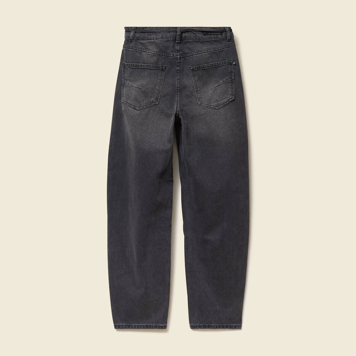 Jeans barrel 7/8&egrave;me avec ceinture denim gris femme