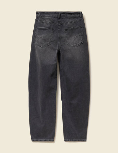 Jeans barrel 7/8&egrave;me avec ceinture denim gris femme