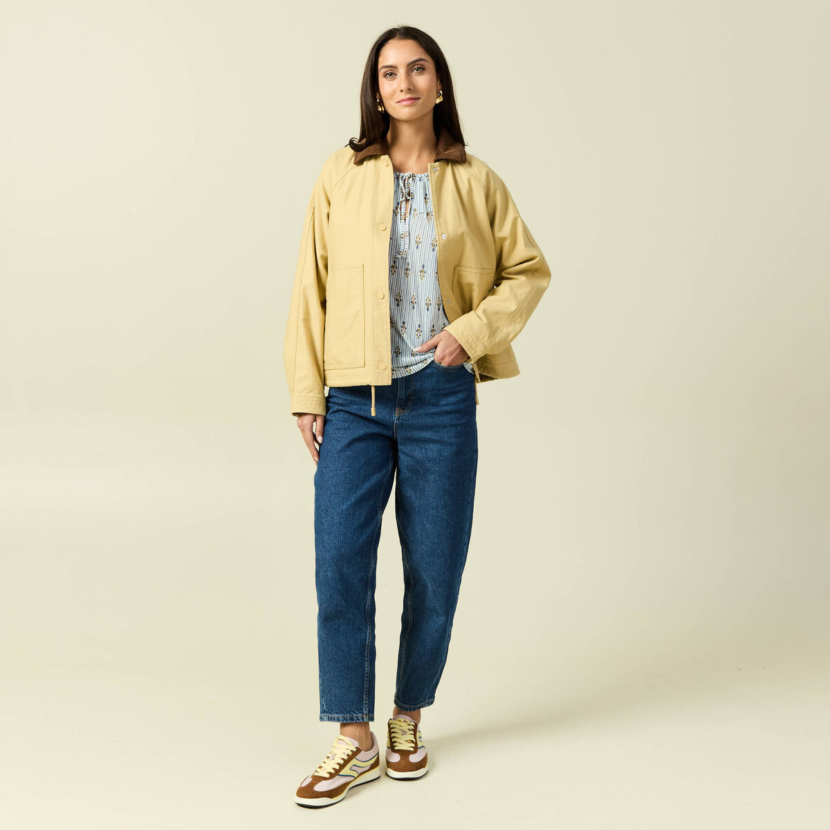 Blouse col rond manches longues bleu ciel femme