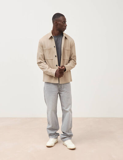 Surchemise manches longues col am&eacute;ricain taupe homme