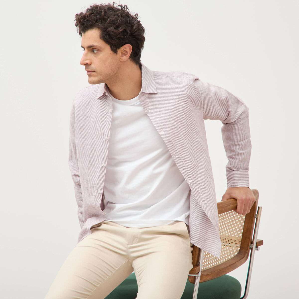 Chemise manches longues vieux rose homme