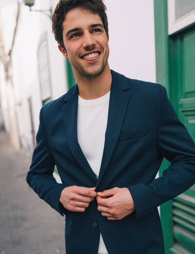 Veste blazer manches longues bleu marine homme