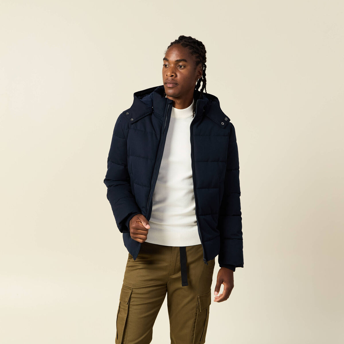 Doudoune capuche amovible bleu marine homme