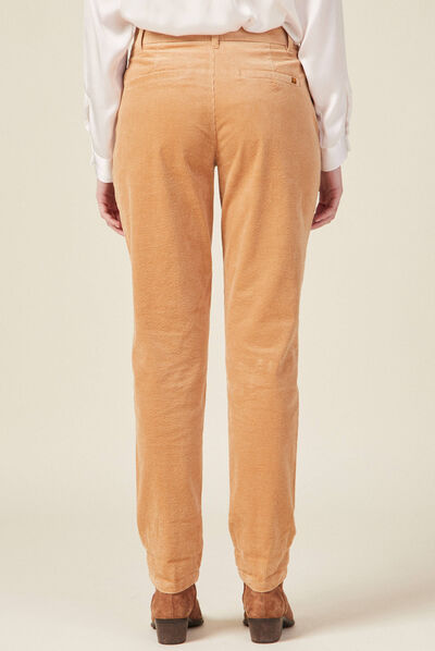Pantalon chino velours côtelé marron clair femme