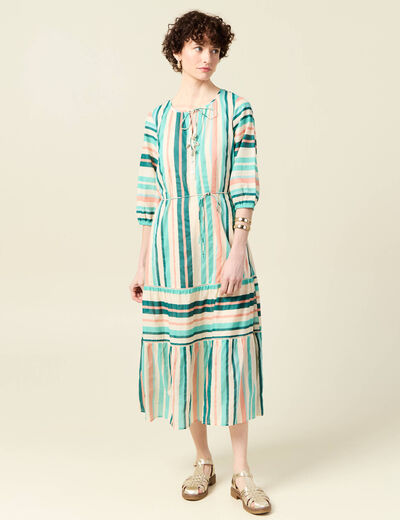 Robe longue évasée noeuds blanc femme