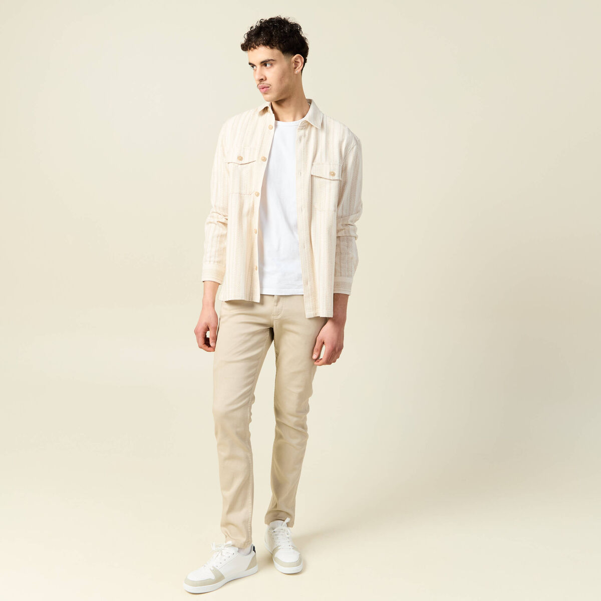 Jeans slim 5 poches denim beige homme