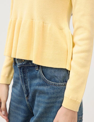 Pull col rond manches longues jaune clair femme