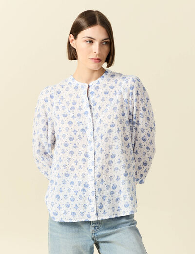 Chemise &agrave; manches longues bleu femme