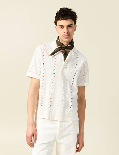 Chemise manches courtes brodée ecru homme