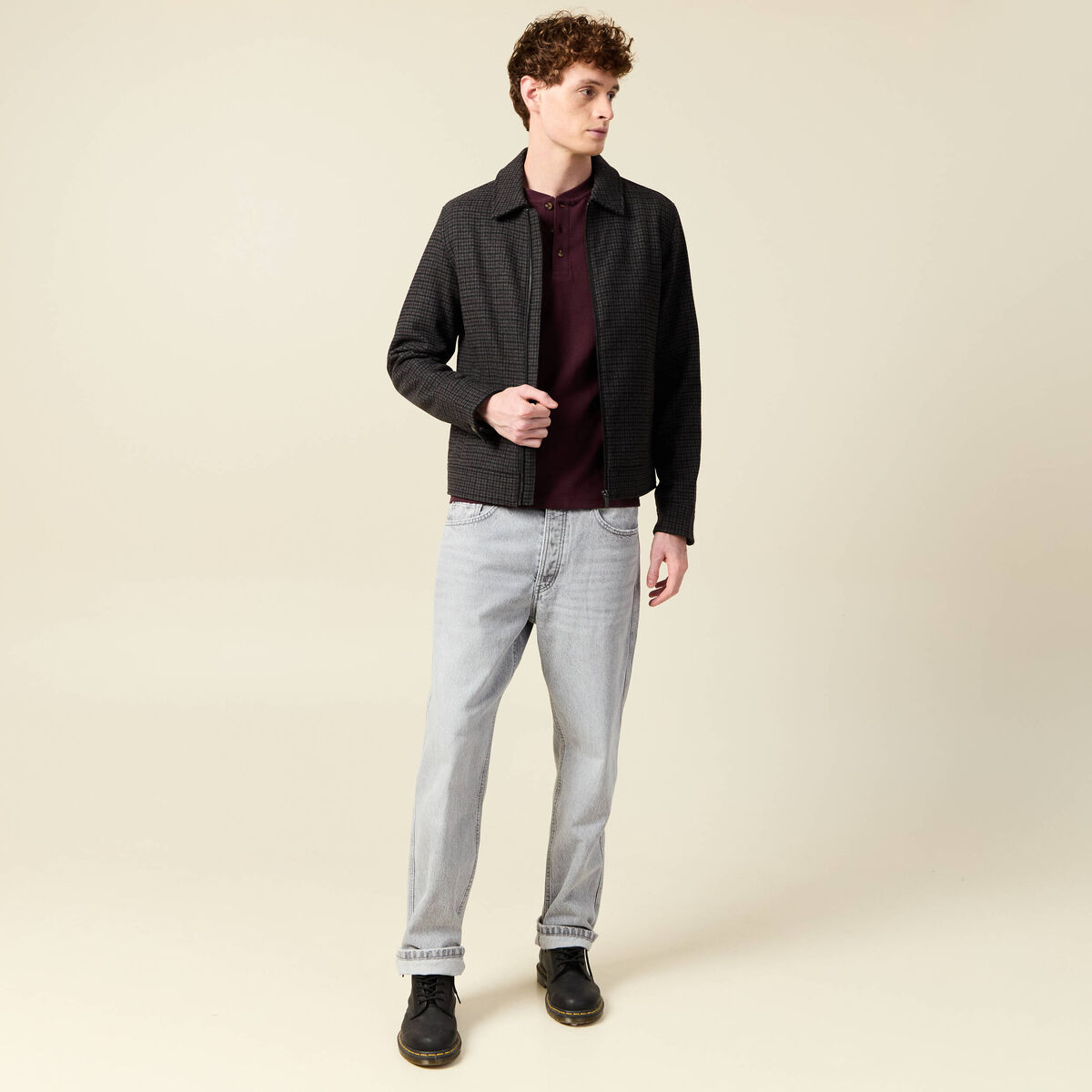 Veste oversize courte col classique gris fonc&eacute; homme