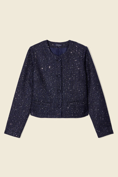 Veste droite à sequins bleu marine femme