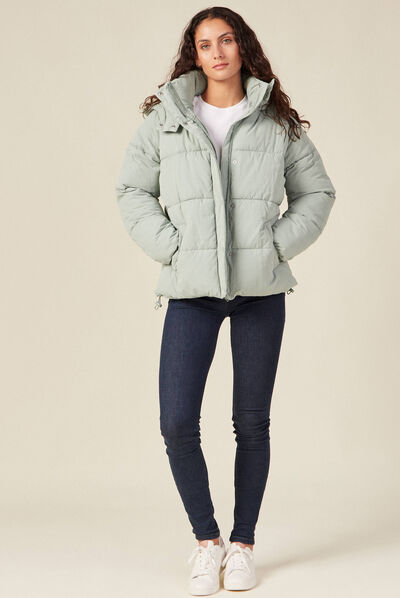 Doudoune droite à capuche vert olive femme