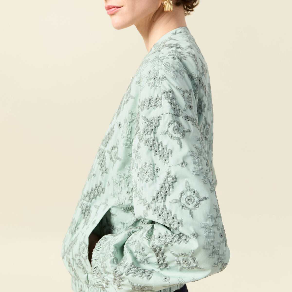Veste broderie anglaise vert clair femme