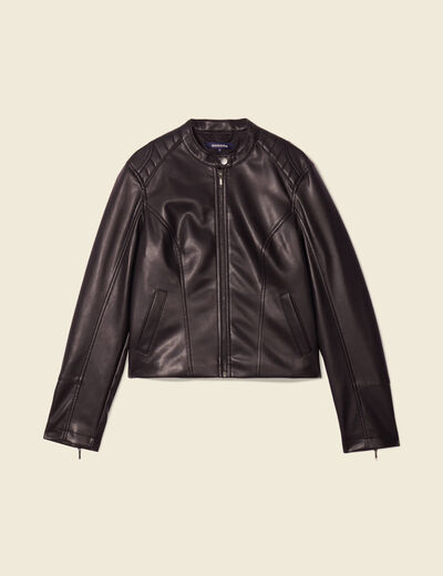 Blouson ajusté simili cuir noir femme