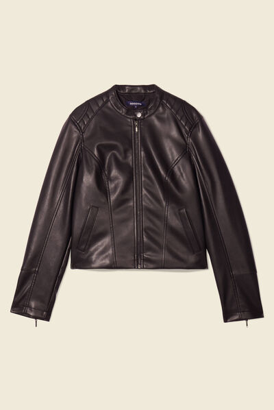 Blouson ajusté simili cuir noir femme