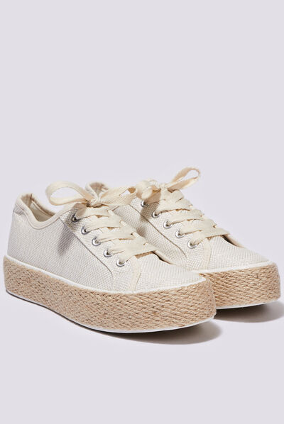Espadrilles plates avec cordes ecru femme