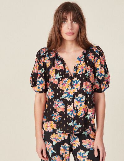 Chemise manches 3/4 noir femme