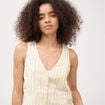 Gilet ajust&eacute; court sans manches col v jaune pastel femme