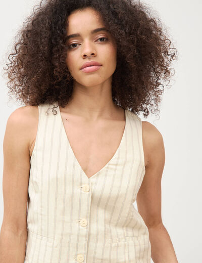 Gilet ajust&eacute; court sans manches col v jaune pastel femme