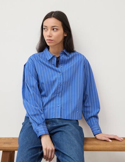 Chemise droite manches longues ray&eacute;e bleu femme