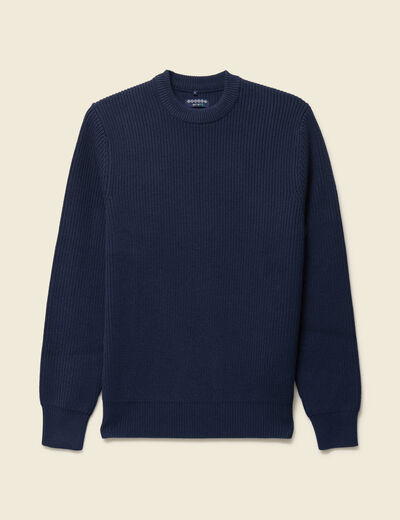 Pull fin manches longues col rond bleu marine homme
