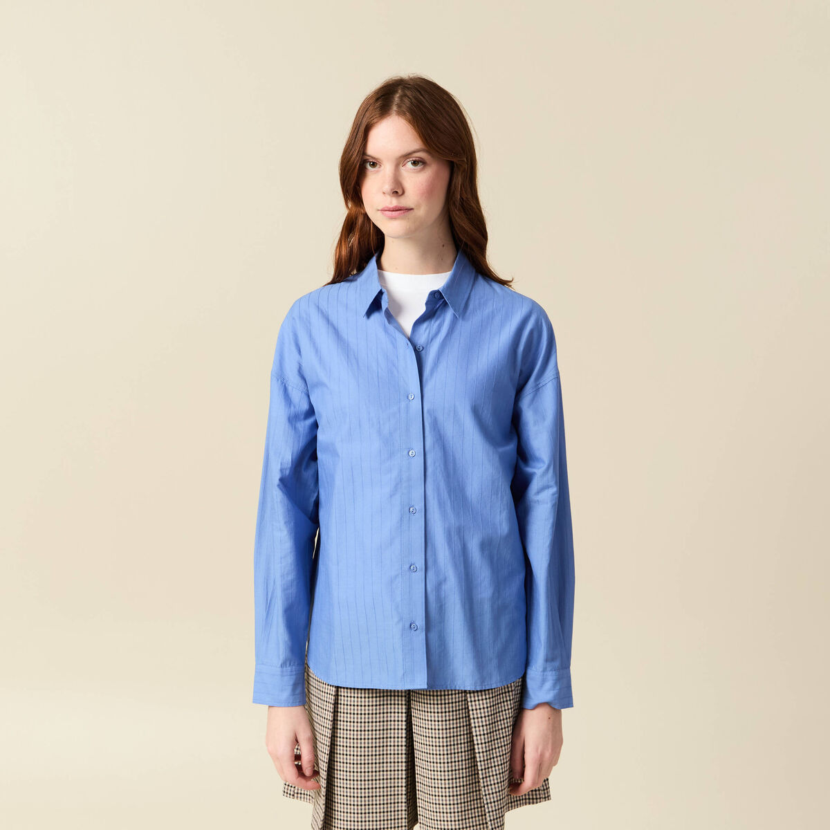 Chemise oversize en coton bleu ciel femme