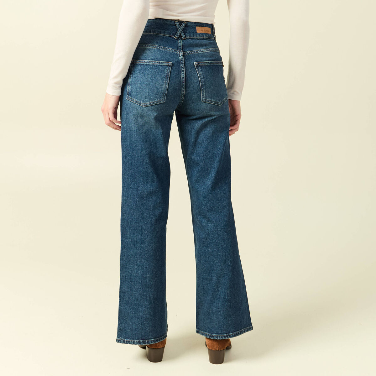 Jeans bootcut taille haute bleu femme
