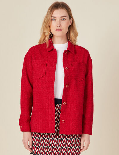 Veste surchemise boutonnée rouge foncé femme
