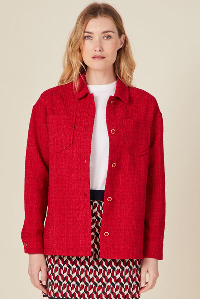 Veste surchemise boutonnée rouge foncé femme