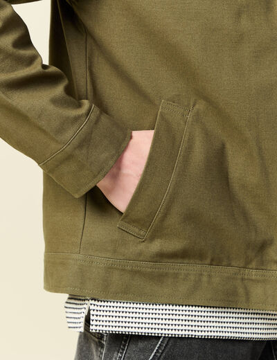 Blouson droit court en coton vert kaki homme