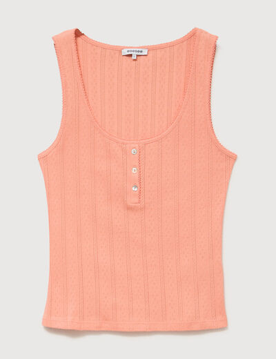 D&eacute;bardeur droit court col rond rose corail femme