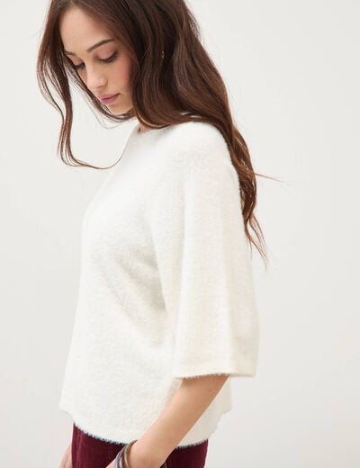 Pull droit manches 3/4 col rond ecru femme