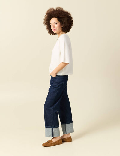 Pull col v manches 3/4 ecru femme