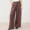 Pantalon large taille haute ray&eacute; marron chocolat femme