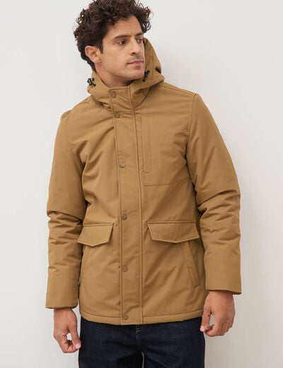 Parka longue droite &agrave; capuche vert kaki homme