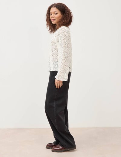 Blouse droite en dentelle ecru femme