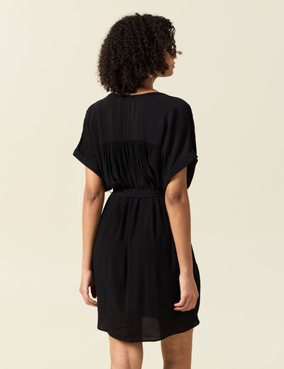 Robe droite fluide ceinturée noir femme