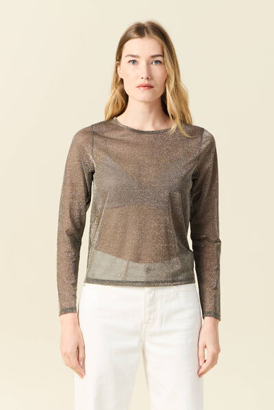 T-shirt manches longues couleur or femme