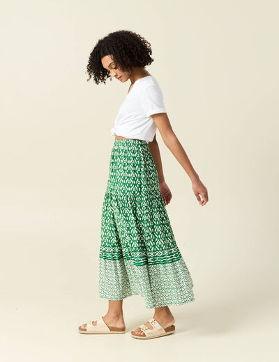 Jupe longue évasée vert femme